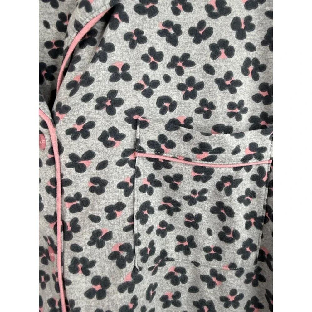 kate spade tee Gray Short Sleeve Button-Up Top with Black and Pink Floral Print